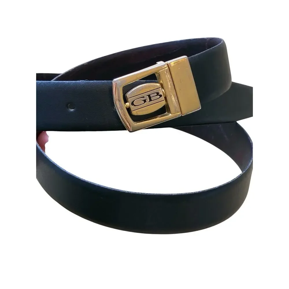 Black Genuine Italian Leather Dress Belt 32/80 GB Gold Buckle Logo Made in Italy